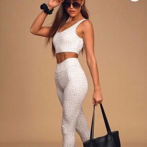 NWOT - Wild Ideas Taupe Leopard Print Sports Bra and Leggings Set Size XS